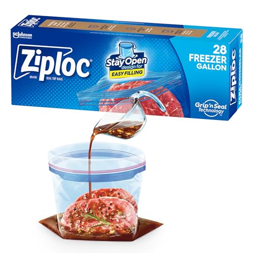 Gallon Food Storage Freezer Bags, Stay Open Design with Stand-Up Bottom, Easy to Fill, 28 Count