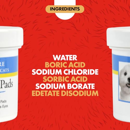 Eye Wash Pads - 90 count; Eye Care for Dogs and Cats, Soft Pet Wipes for Gently Cleaning Eyes, Sterile Cat and Dog Wipes Formulated to Remove Eye Debris
