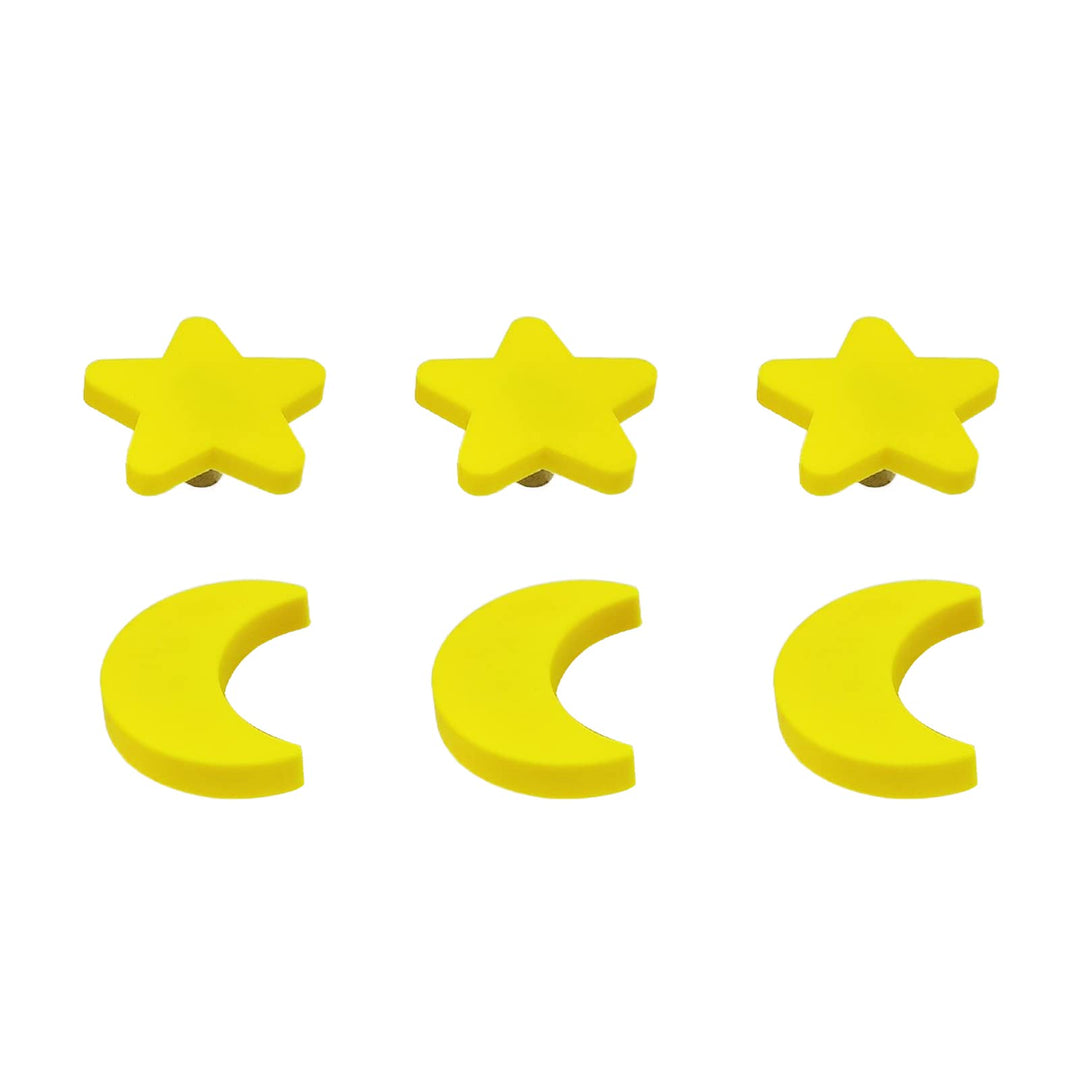 6Pcs Soft Rubber Knobs Cartoon Moon / Star Shape Cabinet Knobs Room Decoration Yellow Cabinet Finger Edge Pulls Cute Knobs for Cabinets, Doors, Dresser, Cupboards (Yellow)
