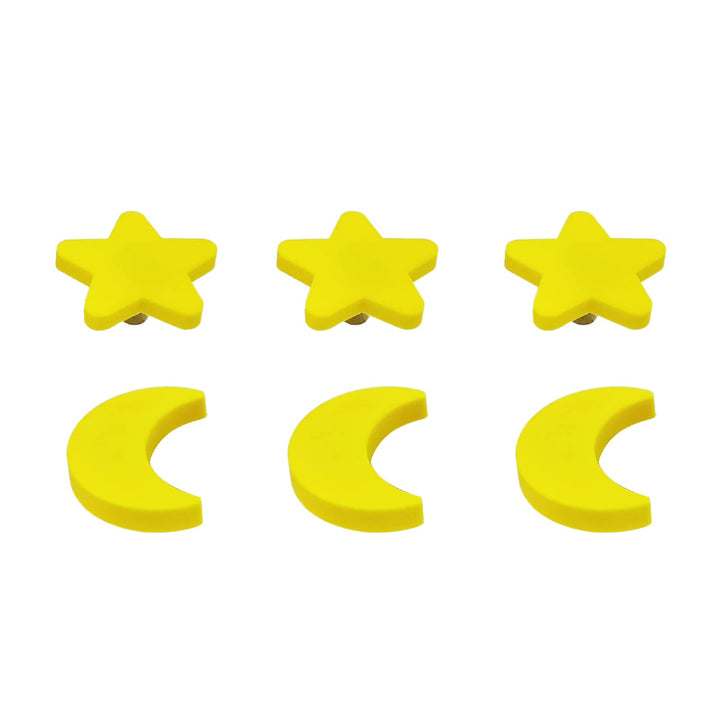 6Pcs Soft Rubber Knobs Cartoon Moon / Star Shape Cabinet Knobs Room Decoration Yellow Cabinet Finger Edge Pulls Cute Knobs for Cabinets, Doors, Dresser, Cupboards (Yellow)