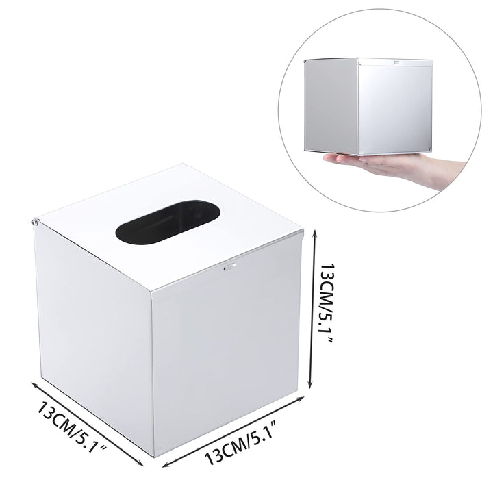 Square Stainless Steel Tissue Box Cover - Wall Mounted Stylish Paper Facial Cover, Modern Metal Tissue Box Holder for Bedroom/Bathroom/Vanity/Countertop/Dresser/Night Stand/Office/Car, Polish