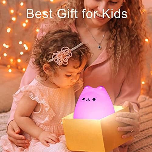 Cute Cat Lamp, Night Light for Girls Bedroom, Kitty Lamp Birthday Gifts for Kids Baby Toddler Teen Portable Silicone Kawaii Nightlight Nursery Room Decor (Battery Cat)