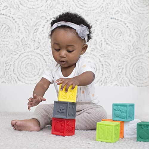 Squeeze and Stack Block Set - Colorful Textured Soft Blocks, Includes Numbers, Animals and Shapes, Ages 6 Months +