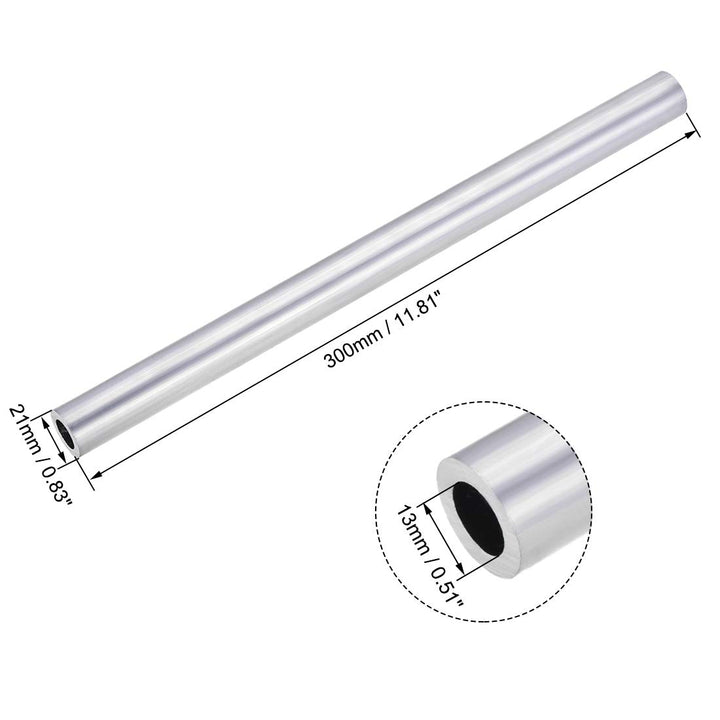 6063 Aluminum Round Tube, 21mm OD 13mm Inner Dia 300mm Length Seamless Straight Tubing