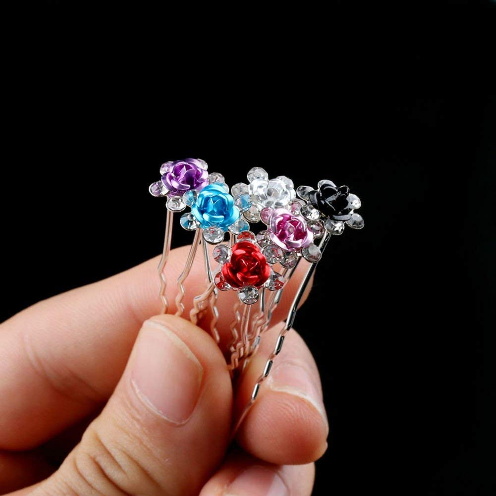 20 Pcs/Lot Women Wedding Bridal Clear Crystal Rhinestone Rose Flower Hair Pin Clips Hair Accessories Jewelry Barrettes Headwear(Black)