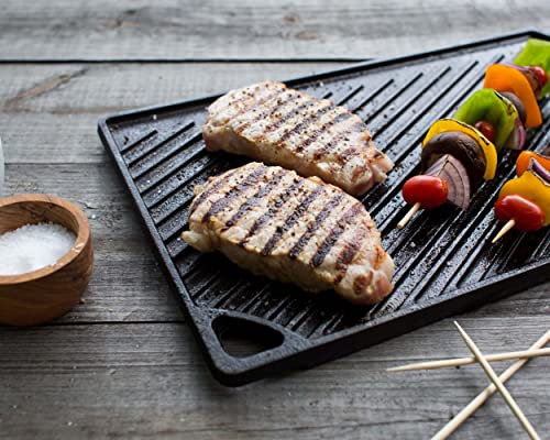 LDP3 Cast Iron Rectangular Reversible Grill/Griddle, 9.5-inch x 16.75-inch, Black