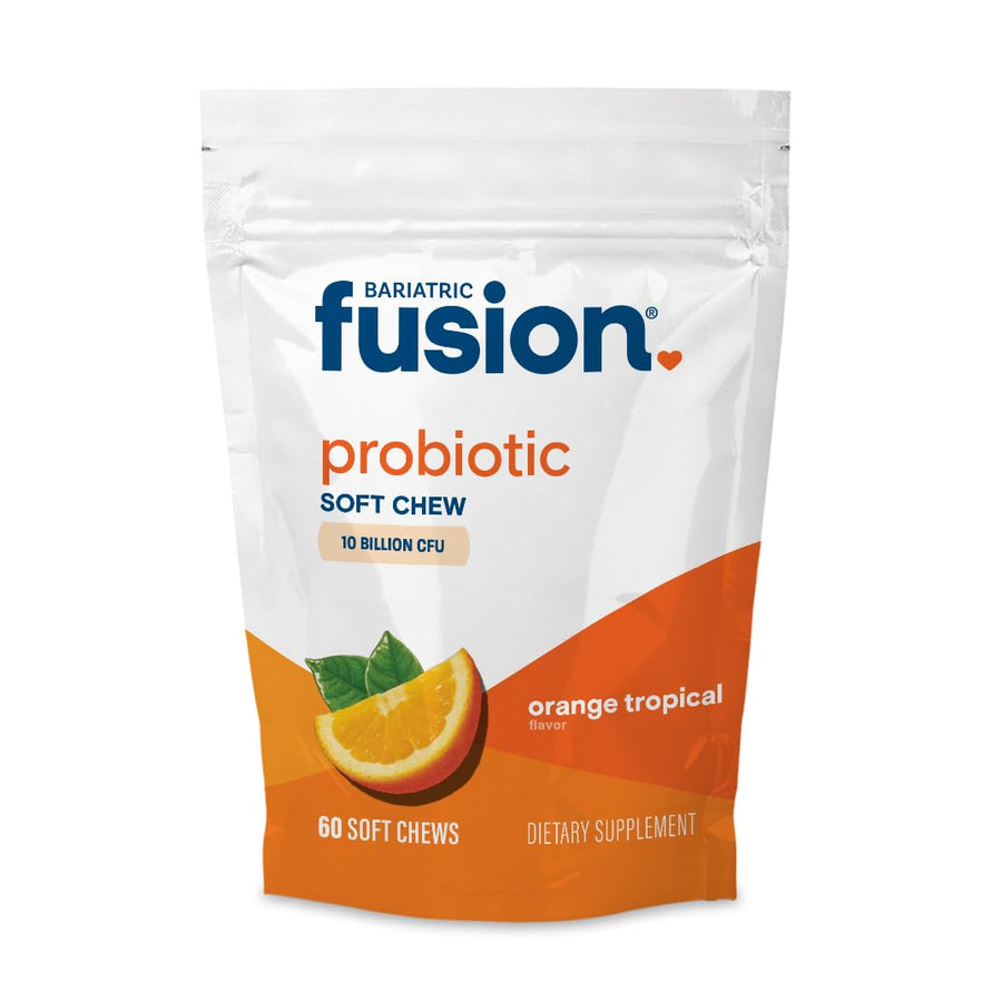 Bariatric Probiotic Soft Chews | Orange Tropical Flavor Chewy Bariatric Vitamin | Bacillus Coagulans 10 Billion CFU Chewable Probiotic | Support Digestive & Immune Health | 60 Count