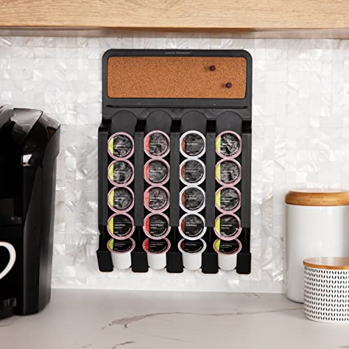 Single Serve Pod Organizer, Wall Mount, 20 Pod Capacity, Magnetic or Adhesive, 10.75 L x 15.5 W x 2.5 H, Black