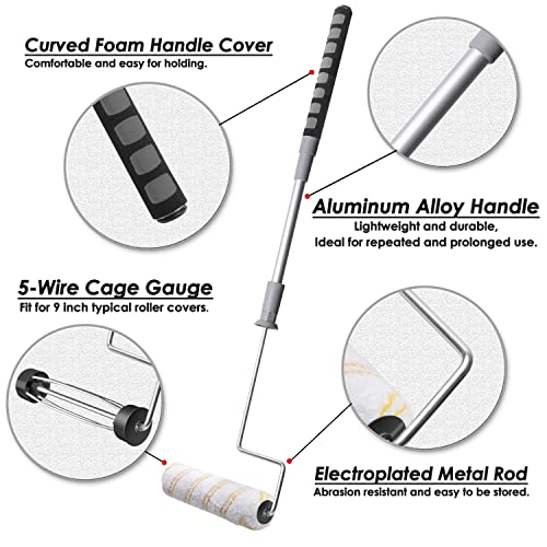 6pcs House Paint Roller Kit, 9 inch Extendable Roller Frame with 5 Microfiber Replacement Covers, Adjustable Painting Roller (18 - 36), Home Painting Supplies for Painting Walls & Ceilings