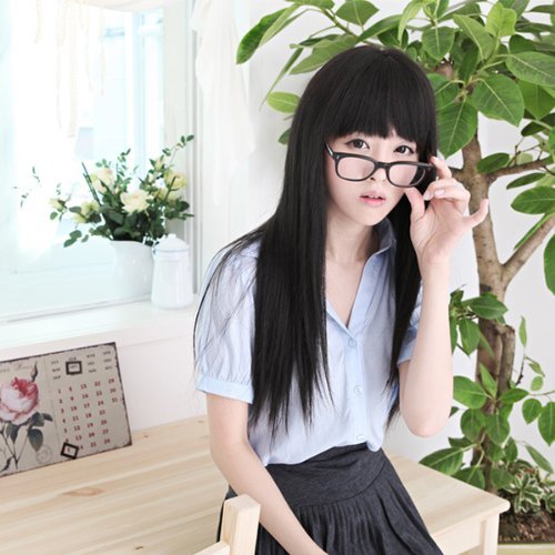 AGPtek black Fashion Long straight women's Girl full Hair Wig cosplay 60cm/23.5In