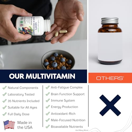 Men's Multivitamin & Mineral Complex with Plant-Based Extracts - Multivitamin for Men Improves Overall Health, Antioxidant & Natural Body Support - 60 Capsules - 30 Day Supply
