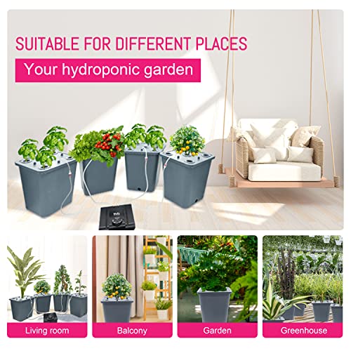 4 Hydroponic Buckets Kit for Plants, Hydroponics Growing System for Herbs/Tomato/Vegetables, DWC System with Air Pump & Germination Tray (Complete Indoor Hydroponic Gardening Supplies)