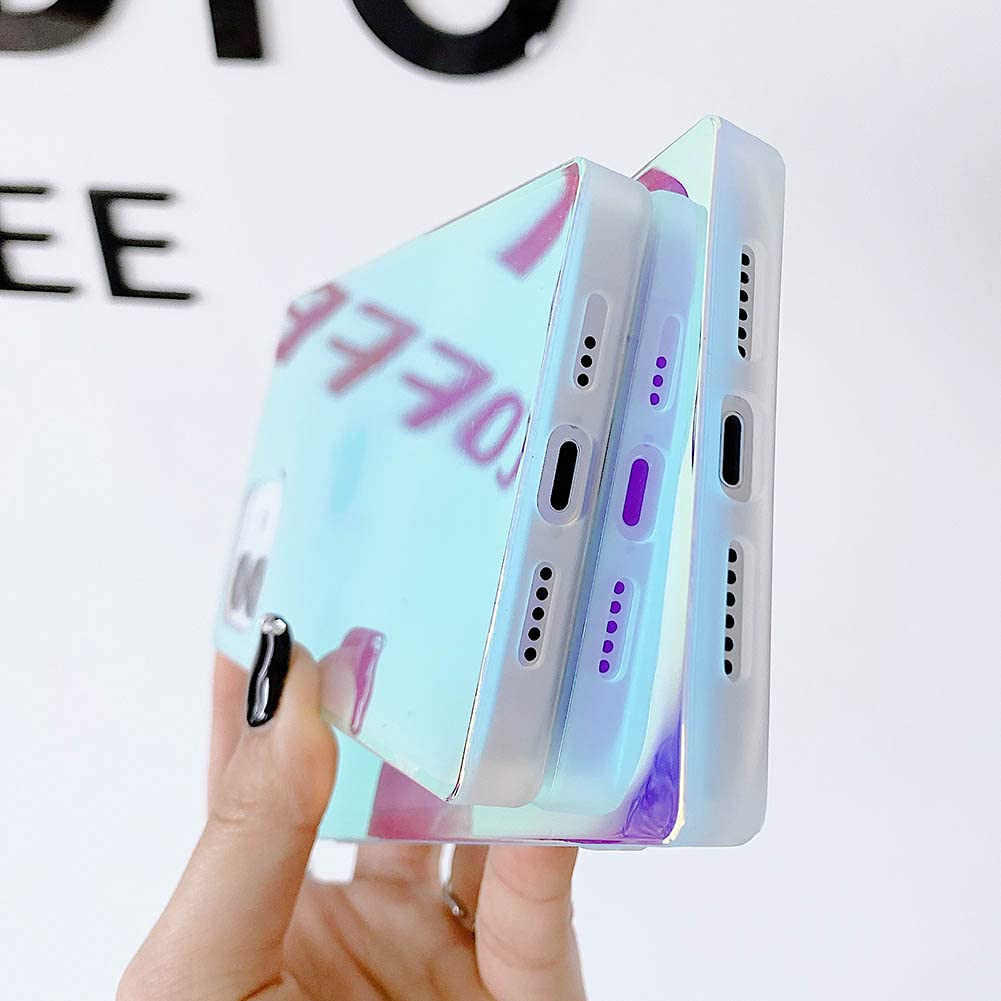 Cute Holographic Compatible with iPhone 13 Pro Max Rectangle Case (2021) 6.7-inch, Slim Colorful Glossy Soft TPU Protective Durable Cases Cover for Women Girls Blue Purple