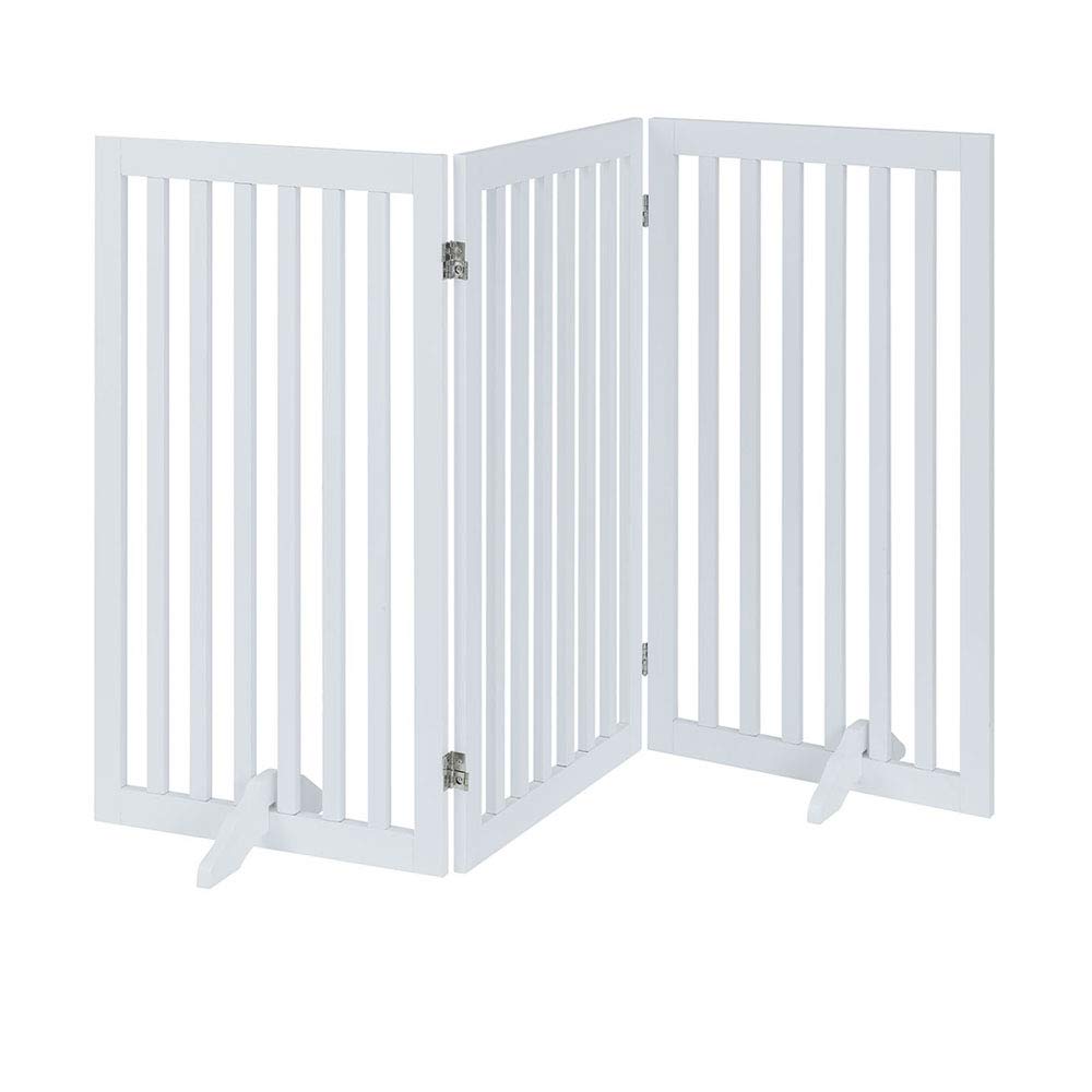 36”H Free Standing Pet Gate for Dog Cat, Tall Wooden Dog Gates for Doorway, Stairs, Foldable Pet Fence for The House, Expandable Dog Barrier, Indoor Use, White
