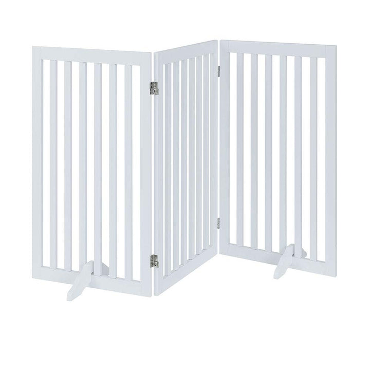 36”H Free Standing Pet Gate for Dog Cat, Tall Wooden Dog Gates for Doorway, Stairs, Foldable Pet Fence for The House, Expandable Dog Barrier, Indoor Use, White