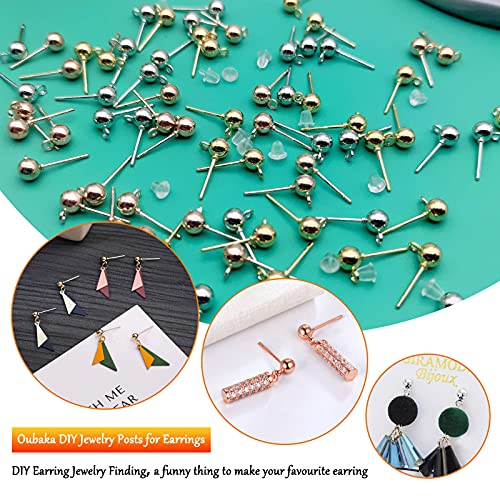 600Pcs Ball Post Earring Studs Set for Jewelry Making,300Pcs Earring Studs Ball Ear Pin Ball Post Earrings with Loop with 300Pcs Rubber Earring Back Replacements for DIY Jewelry Making Findings