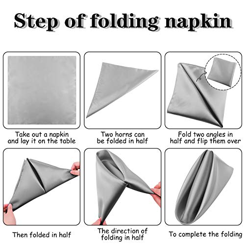 ANECO 12 Pieces Satin Napkins Soft Dinner Napkins Square Table Napkins 17 x 17 Inches for Restaurant Weddings Party Dinner Decoration (Grey)