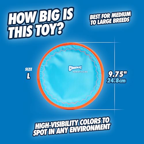 Paraflight Flying Disc Dog Toy - Water Floating Flyer - Durable Nylon Construction with Soft Rubber Edges - For Medium and Large Dogs - Size Large - 9.75 L x 9.75 W - Pack of 1