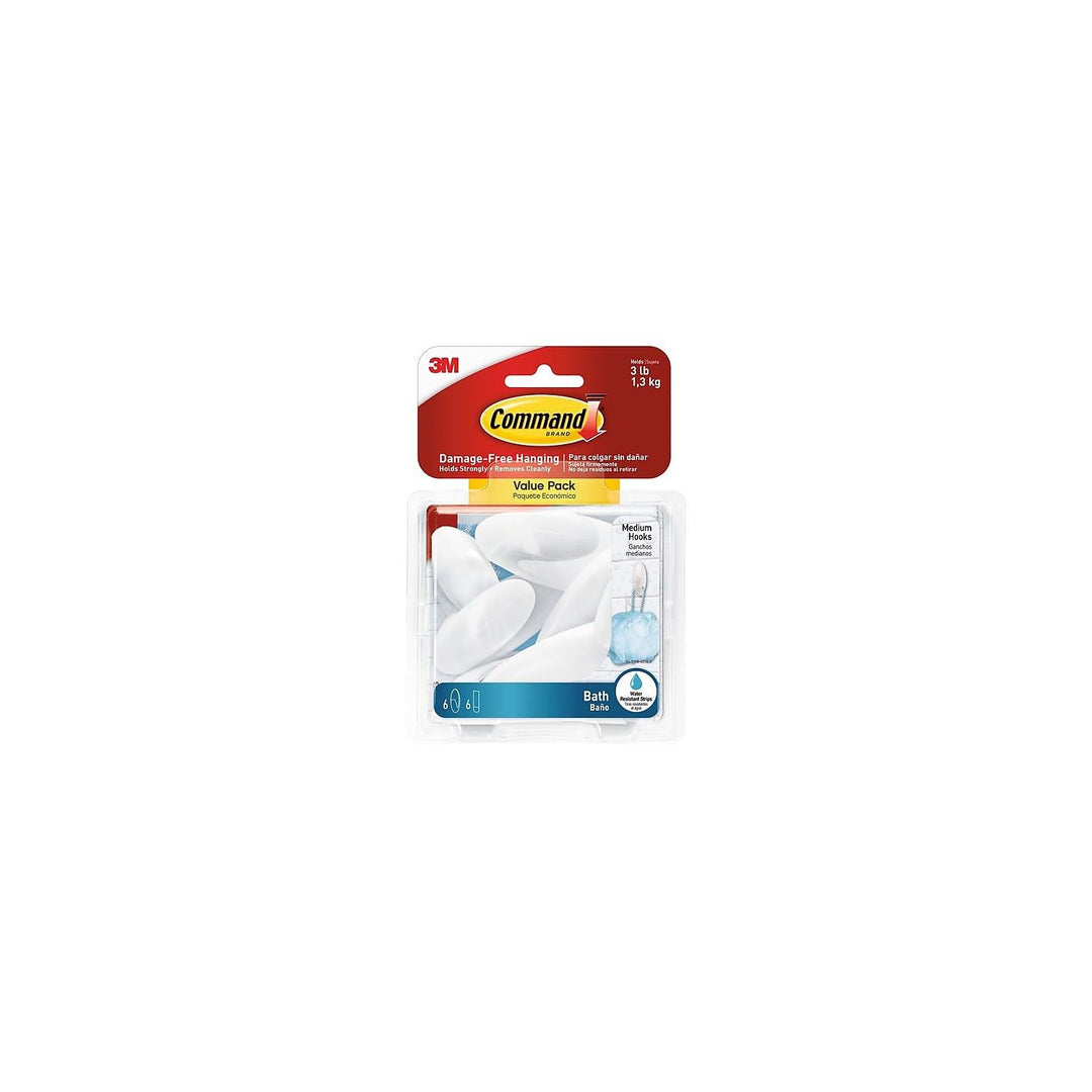 BATH18-6ES-INACT Organize Damage-Free Bath Towel Hook Value Pack, Medium, Frosted