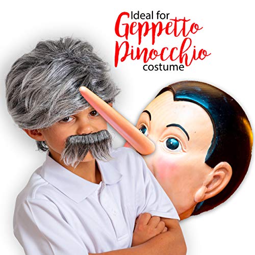 Grey Wig and Mustache - Salt and Pepper Hair Old Person Grandpa Wigs and Mustache Old Man Costume Accessories Set for Boys and Girls