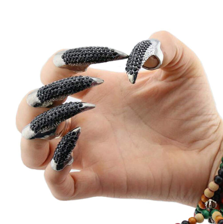 Alloy Rhinestones False Claw Nail Finger Claw Ring Punk Style Fingertip Cool Fake Nails,Gold,5pcs