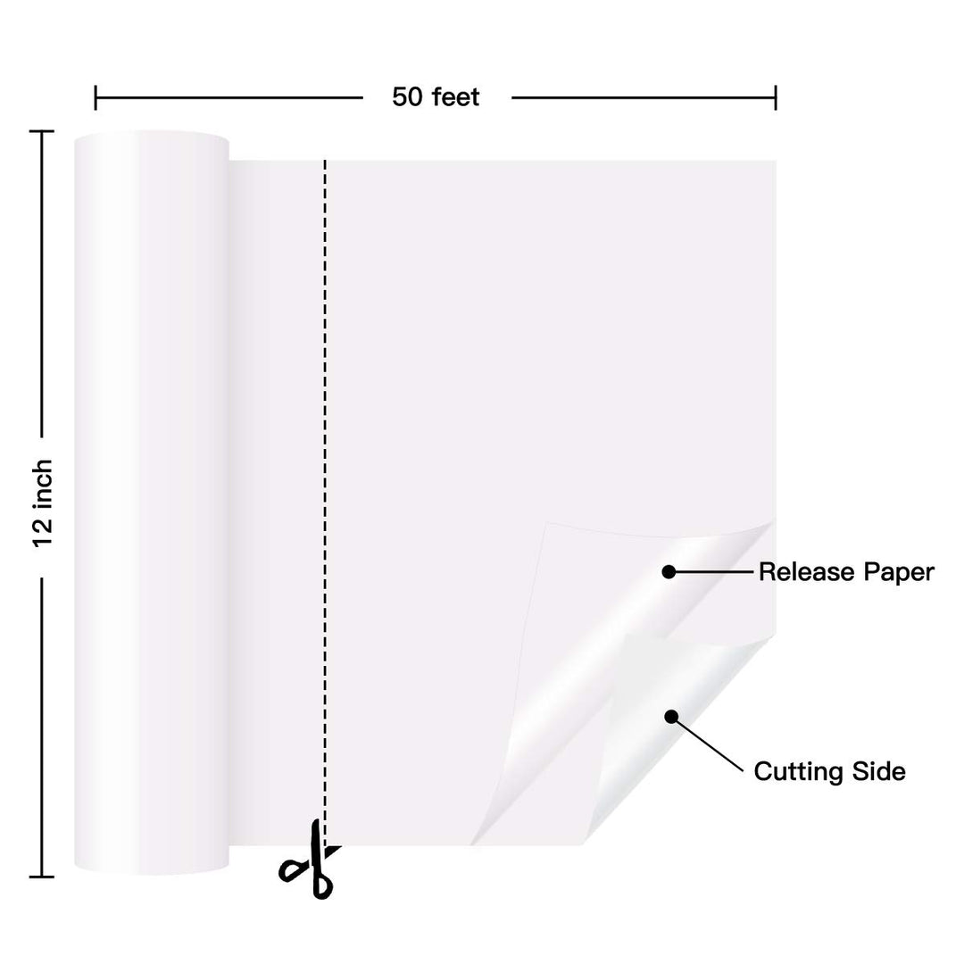White Permanent Vinyl for Cricut - 12 x 50 FT White Vinyl Roll, Adhesive Vinyl Sheets for Cricut, Silhouette and Cameo Cutters
