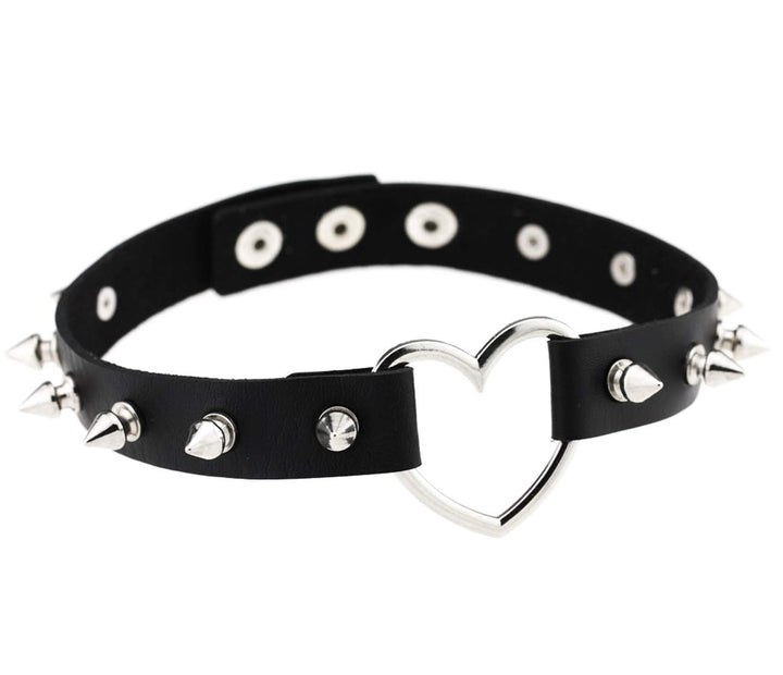 PU Leather Choker Goth Punk Choker O-Ring Spike Rivets and Love Heart Choker Collar Necklace Adjustable (K5)