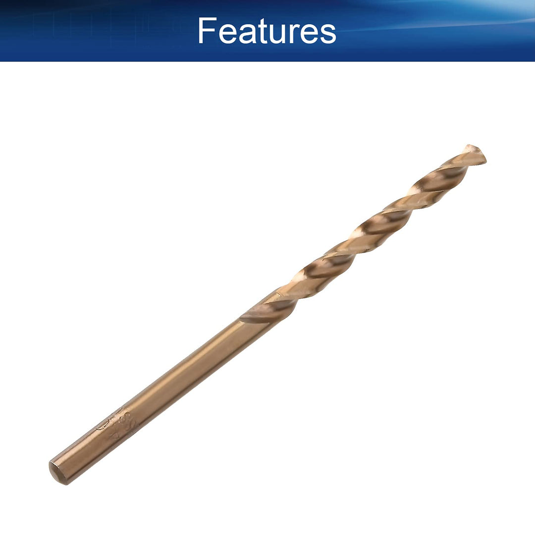 4mm HSS Straight Shank Cobalt Twist Drill Bit-Jobber Length Fully Ground Straight Shank – 5% Cobalt M35 Grade, Champagne for Stainless Steel Cast Iron 5PCS