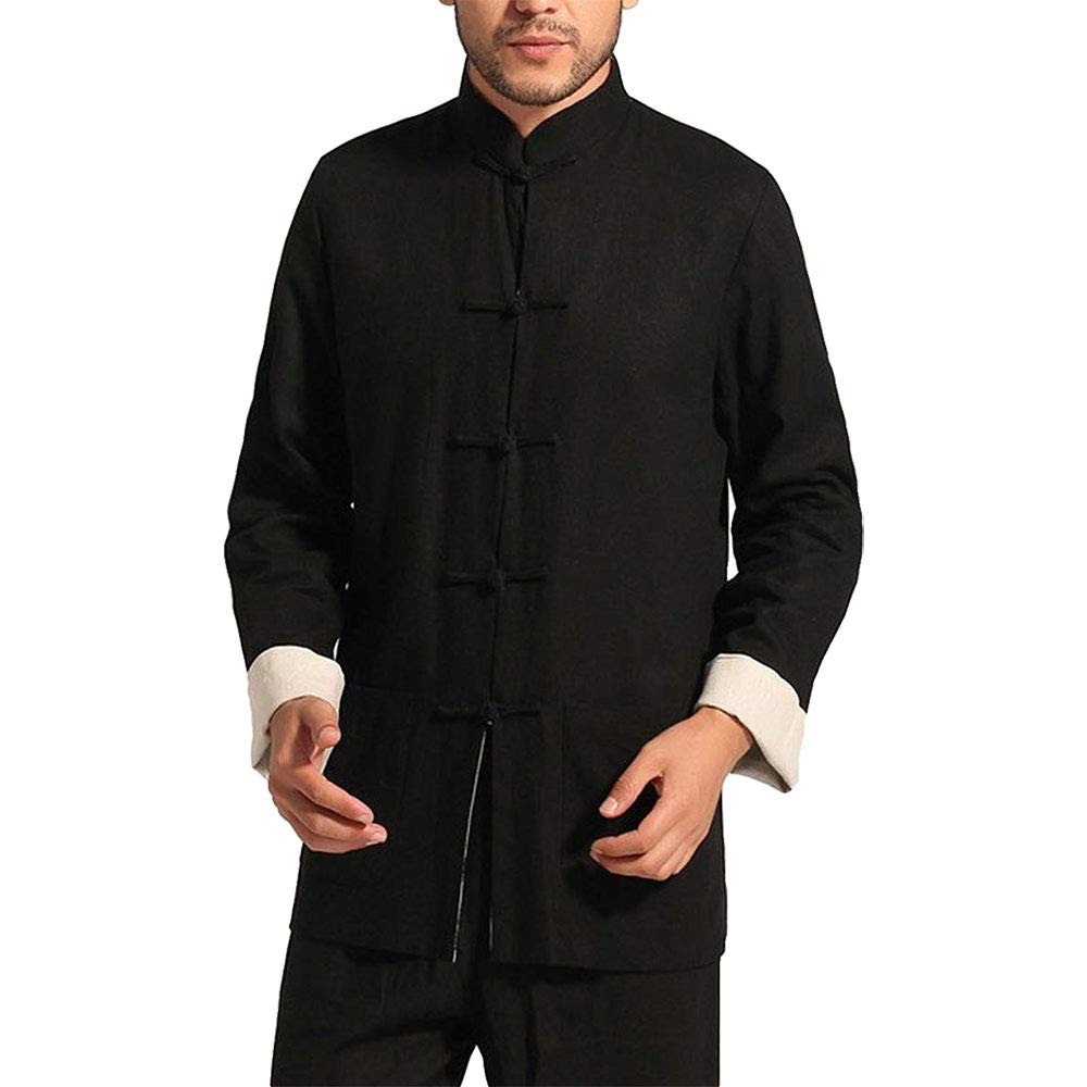 Kung Fu Jacket Both Sides Wear Tops Martial Arts Long Jersey (M, Black with Beige)