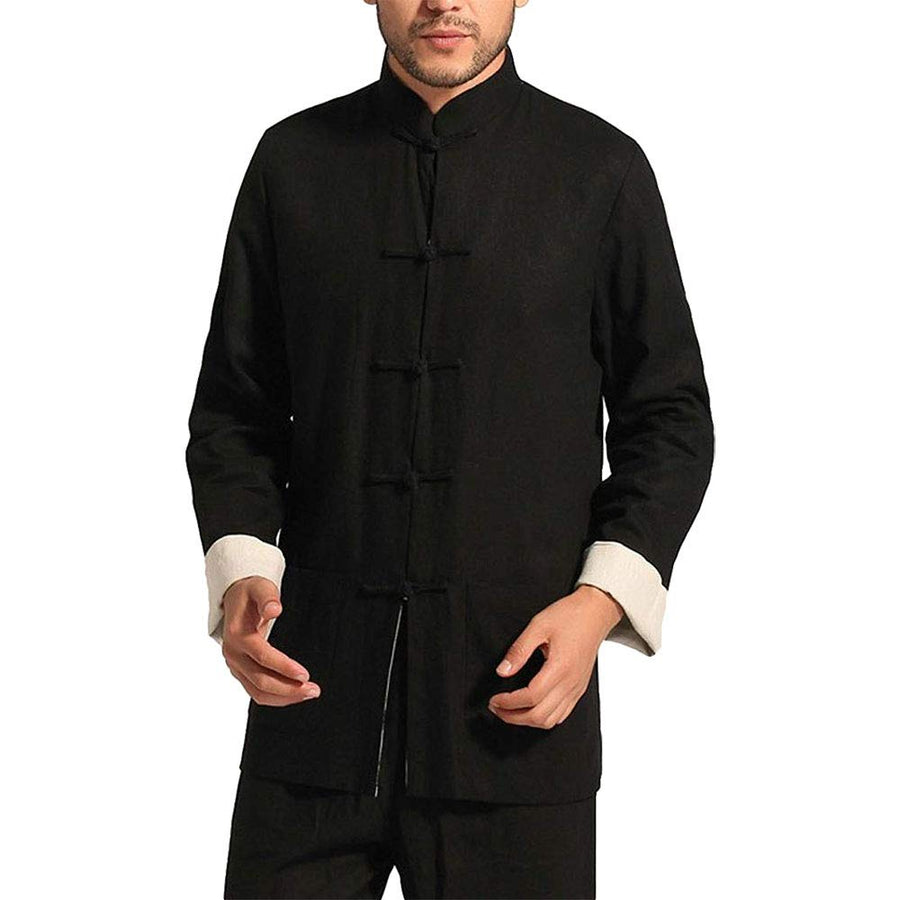 Kung Fu Jacket Both Sides Wear Tops Martial Arts Long Jersey (M, Black with Beige)