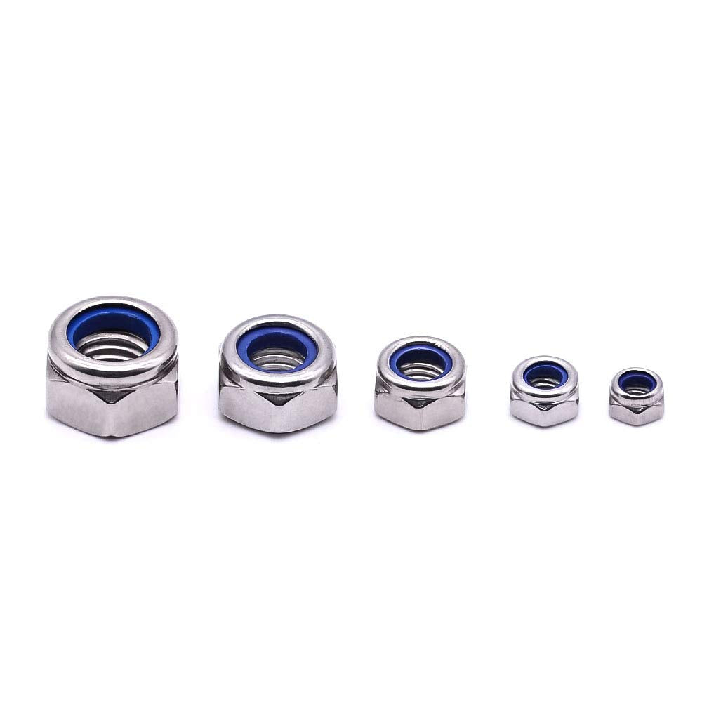 M4-0.7 (100 pcs) Nylon Insert Hex Lock Nuts 304 Stainless Steel 18-8 Locknut, Bright Finish, DIN985