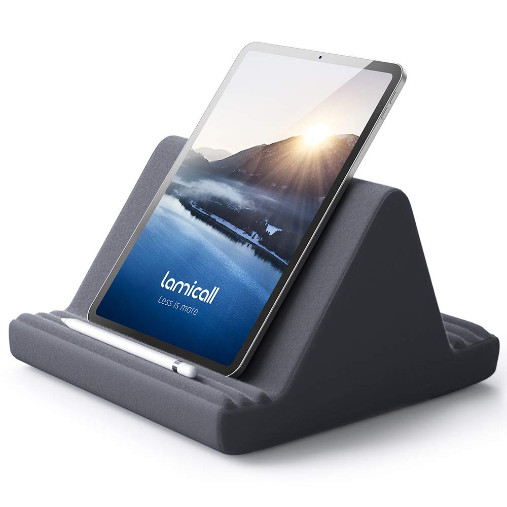 Tablet Pillow Stand, Pillow Soft Pad for Lap - Tablet Holder Dock for Bed with 6 Viewing Angles, for 4-13 Tablets, Like iPad Pro 11, 13, Air, Mini, Kindle, Galaxy Tab, E-Reader, Dark Gray