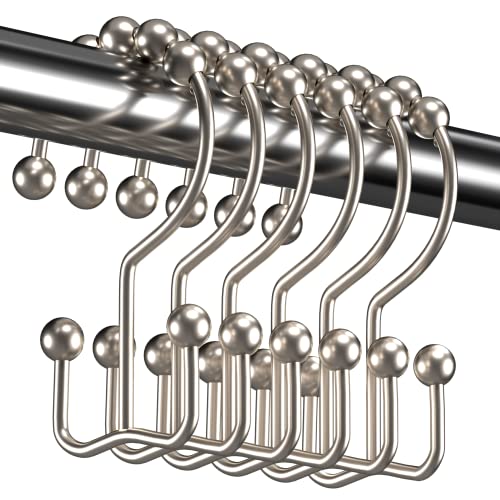 Shower Curtain Hooks Rings, Rust Resistant Metal Double Glide Shower Hooks Rings for Bathroom Shower Rods Curtains, Set of 12 Hooks - Nickel