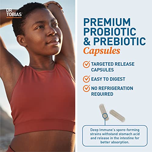 Deep Immune Probiotics & Prebiotics, Dual Action Digestion & Immune Support with PreforPro Prebiotics & Delayed Release Spore Forming Probiotics for Women & Men, 60 Capsules, 30 Servings