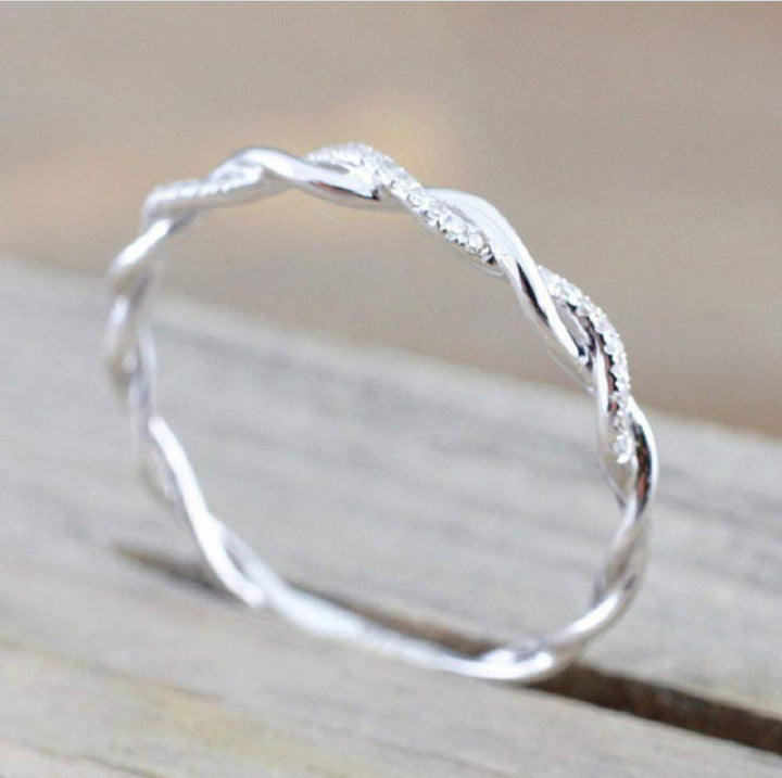 Twist Ring for Women Fashion 925 sterling silver Stack Twisted Ring Cubic Zirconia Diamond Ring Wedding Party Women Jewelry Size 6-10 (Size 6)