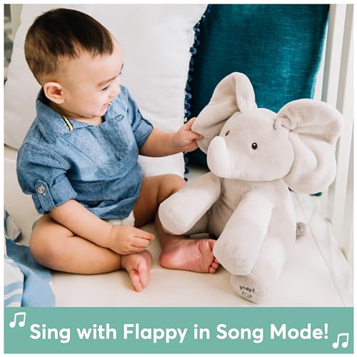 Ba Animated Flappy the Elephant Plush, Singing Stuffed Animal Baby Toy for Ages 0 and Up, Gray, 12