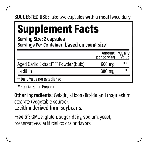 Aged Garlic Extract Formula 104 Cholesterol Health, 200 Capsules (Packaging May Vary)