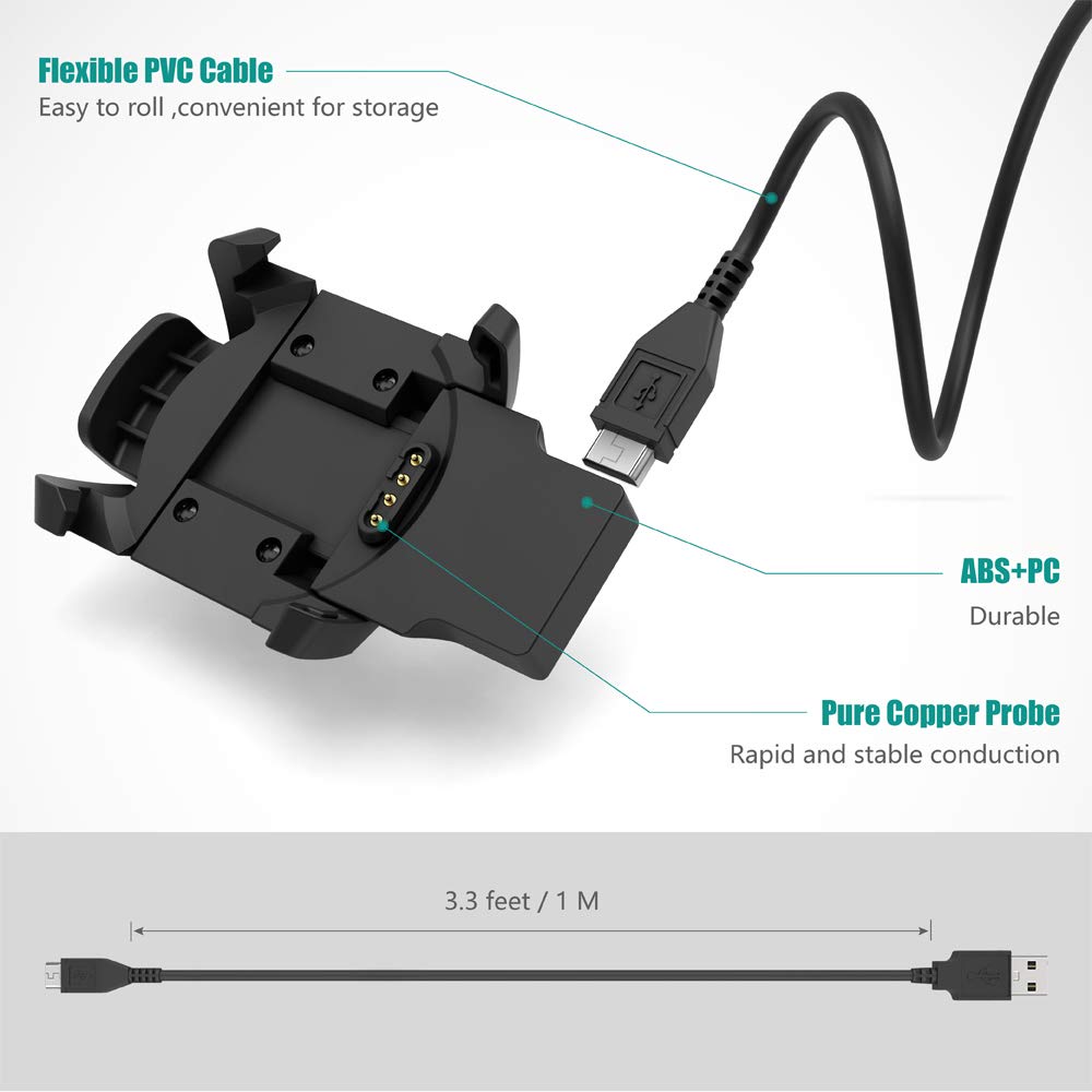 Charger Compatible with Garmin Fenix 3, Fenix 3 Sapphire, Fenix 3 HR, Quatix 3, Tactix Bravo,D2 Bravo - 1M, Smart Watch Accessories