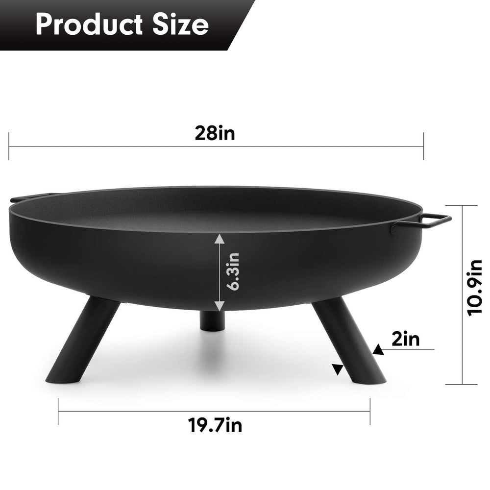Fire Pit Outdoor Wood Burning Firepit for Outside Fire Bowl 28 inch Cast Iron Large Round for Bonfire Campfire Patio Backyard Deck Camping Heavy Duty Metal Rustproof Black