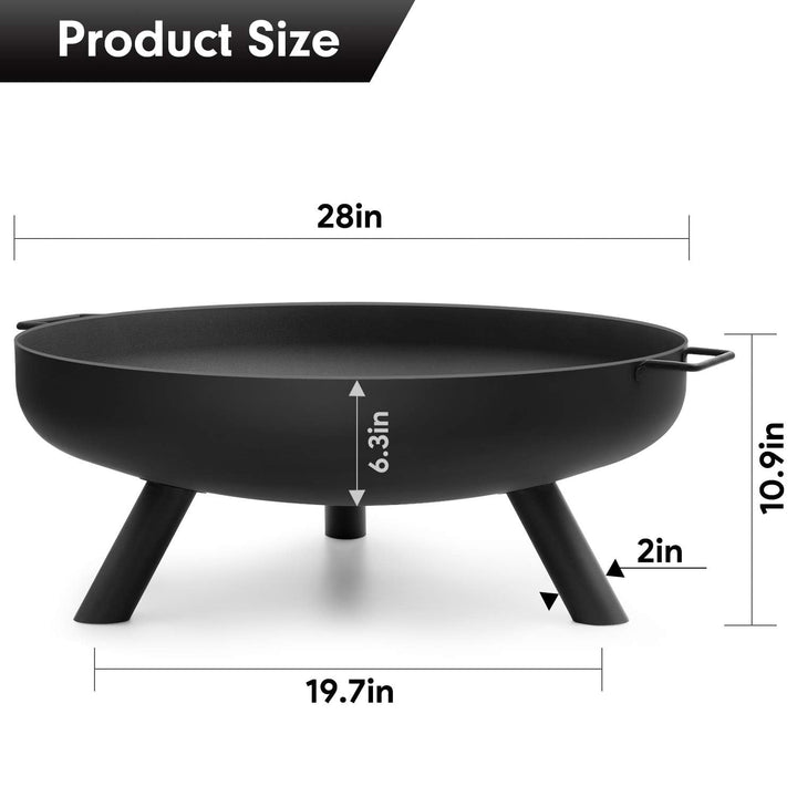 AMAGABELI GARDEN & HOME Fire Pit Outdoor Wood Burning Firepit for Outside Fire Bowl 28 inch Cast Iron Large Round for Bonfire Campfire Patio Backyard Deck Camping Heavy Duty Metal Rustproof Black