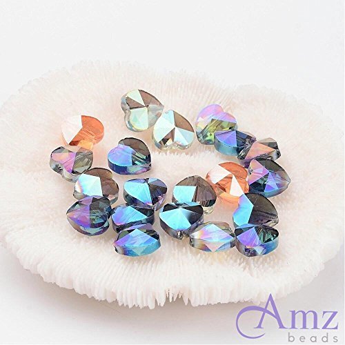 Pack of 50! Assorted Faceted Crystal Glass Iridescent AB Heart Beads Vertical Hole