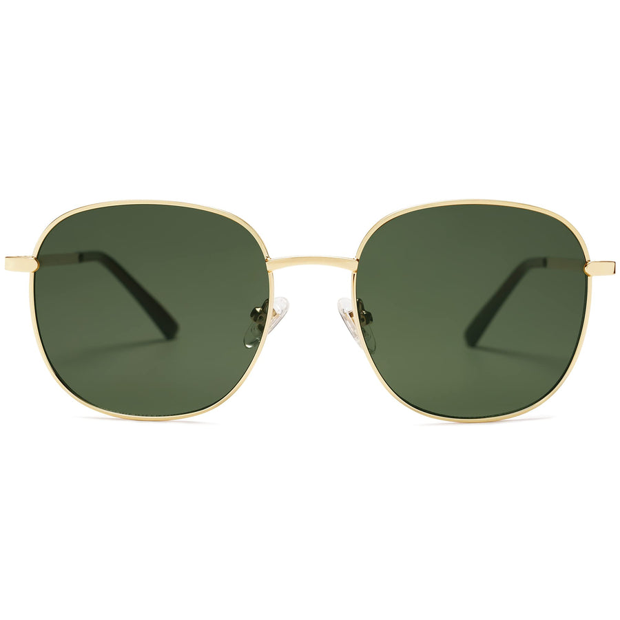 Classic Trendy Square Sunglasses for Women Men Cute Big Frame Gold Shades SJ1137, Gold/Dark Green