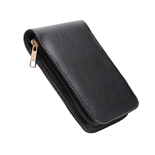 Fountain Roller Ball Pen Case Holder PU Leather Bag for 12 Pens Color Black