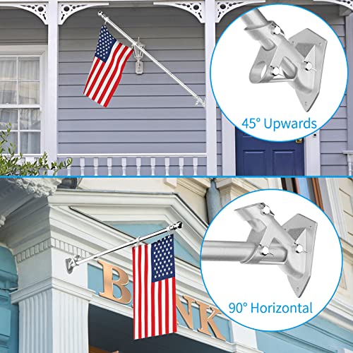 Flag Pole - Upgraded Bracket, 6 FT Stainless Steel Flag Poles for Outside House, Residential or Commerical, Tangle Free Flag Pole Kit for American Flag (without Flag, Silver)