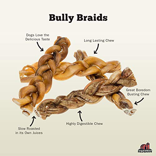 Redbarn 7 Braided Bully Sticks for Dogs. Natural, Highly Palatable, Long-Lasting Dental Chews Sourced from Free-Range, Grass-Fed Cattle (20 Sticks)