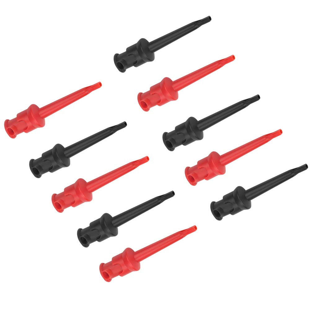Pack of 10 Multimeter Test Hook Silicone Grabbers Testing Probes Insulation Clip for SMT SMD IC D20 Multimeter Teset Cable 4mm 0.2inch Port Hook Leads (Black & red)