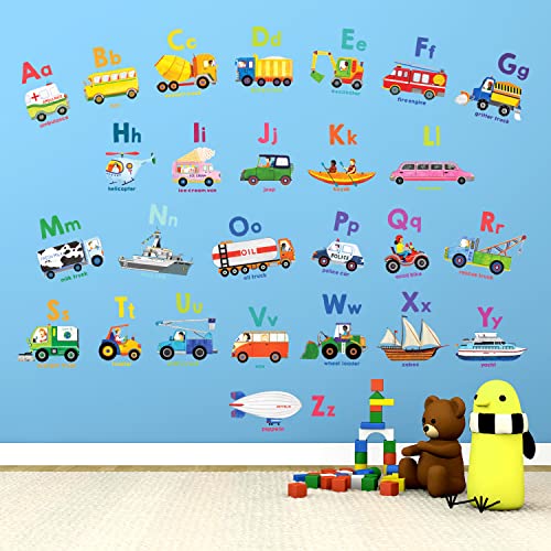 DS8-2005N Transport Alphabet Kids Wall Stickers Wall Decals Peel and Stick Removable Wall Stickers for Kids Nursery Bedroom Living Room
