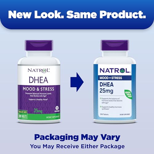 Mood & Stress DHEA 25mg With Calcium, Dietary Supplement for Balance of Certain Hormone Level and Mood Support, 300 Tablets, 300 Day Supply