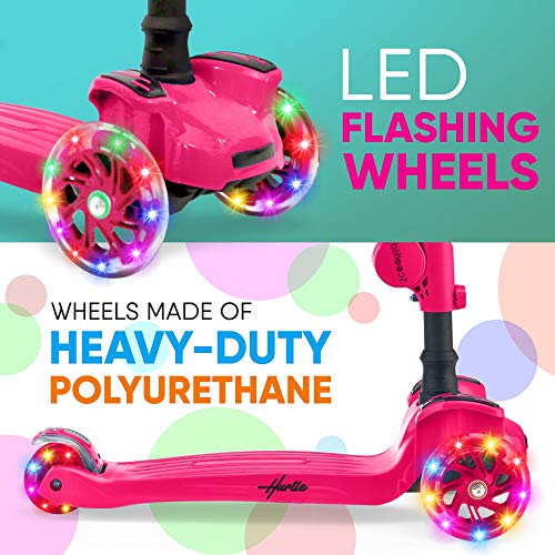 Kids Scooter - Child Toddler Kick Scooter Toy with Foldable Seat - 3 Wheel Scooter with Adjustable Height, Anti-Slip Deck, Flashing Wheel Lights, for Boys/Girls 1-12 Year Old, Pink