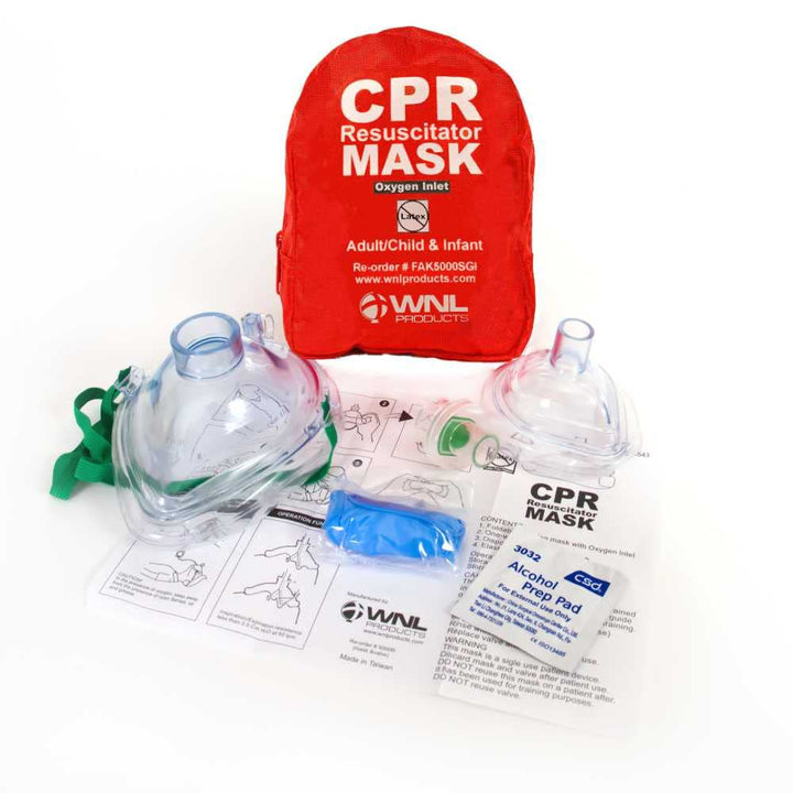 CPR Rescue Mask, Adult/Child & Infant Pocket Resuscitator, Soft Case Kit with Belt Clip